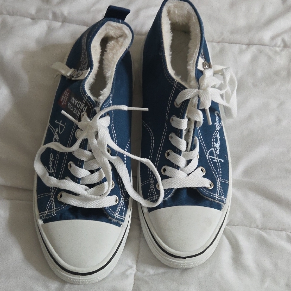 Blue High-Top Sneakers with White Laces